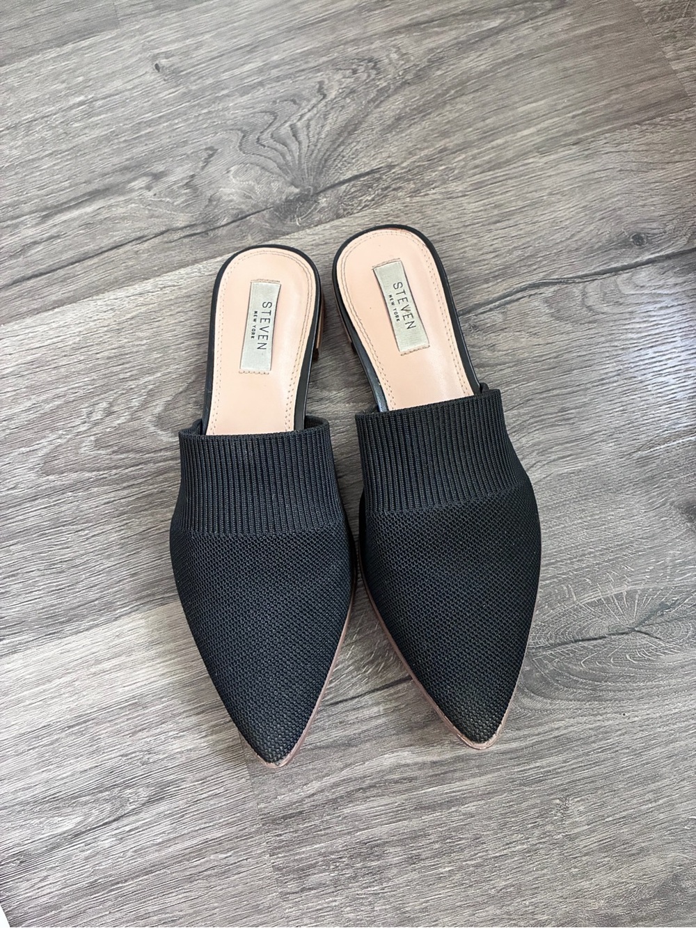 STEVEN Black Pointed Knit Slip-On Mule